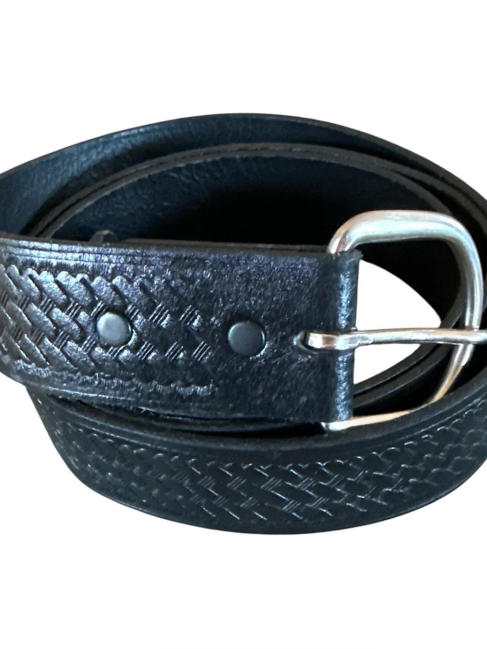 Mens‎ Black Leather Basketweave Belt Sz 50 Removable Buckle USA Made Western